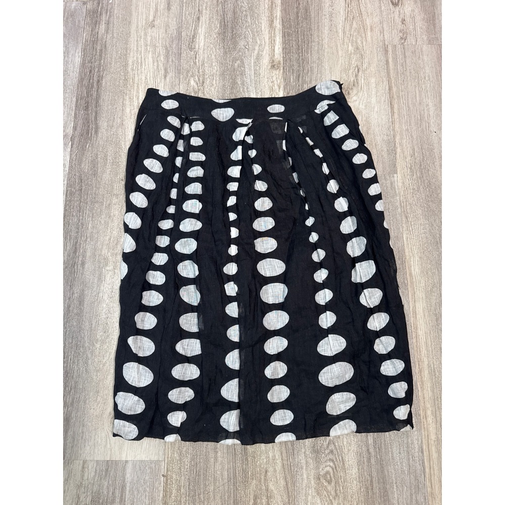 Lafayette 148 New York Black White Polka Dot Linen Metallic‎ Midi Skirt Size 12